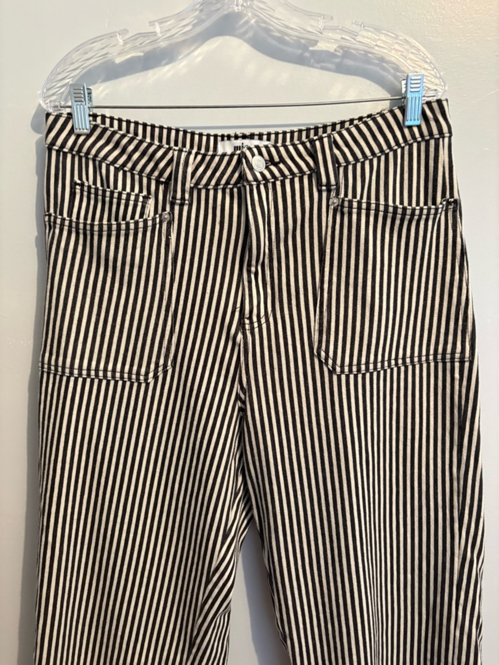 Mica Denim Size 31 Straight Leg Striped Breck Black Gray Jeans Super High Rise - Picture 6 of 16
